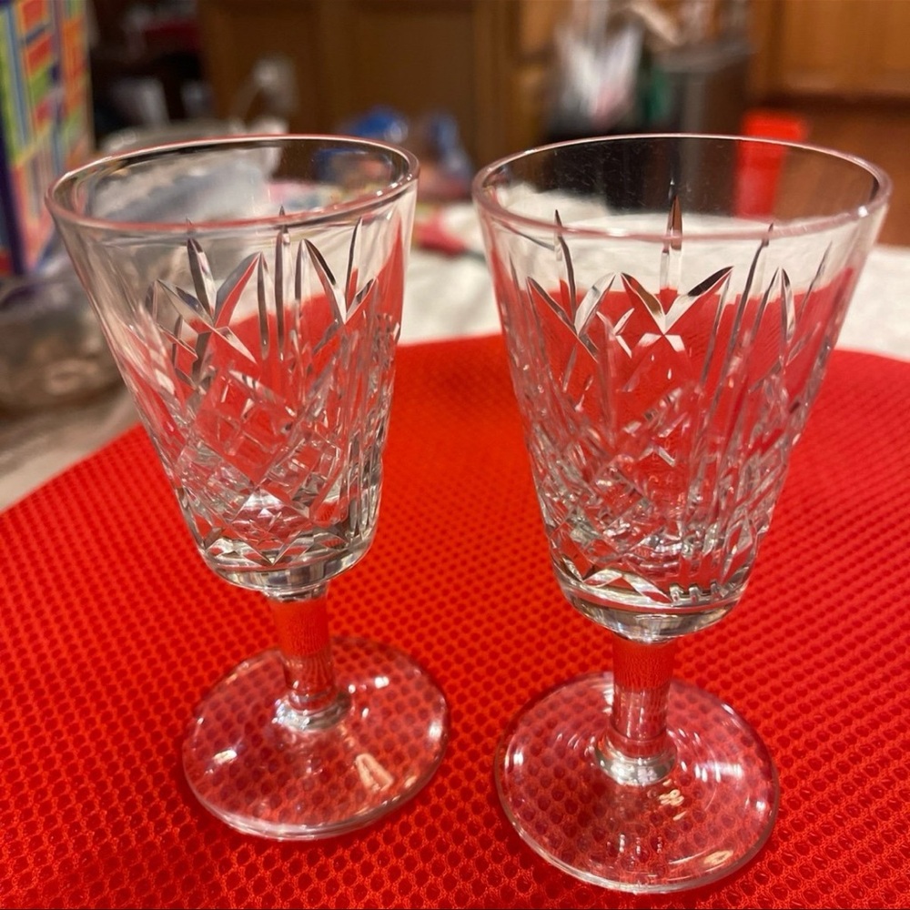 Set of 2 Tudor England Crystal Small Cocktail Cordial Shot Glasses signed